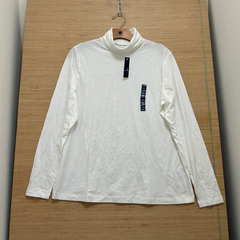 Lands' End Women White Shaped Turtleneck Long Sleeve Top L Petite NWT 514212